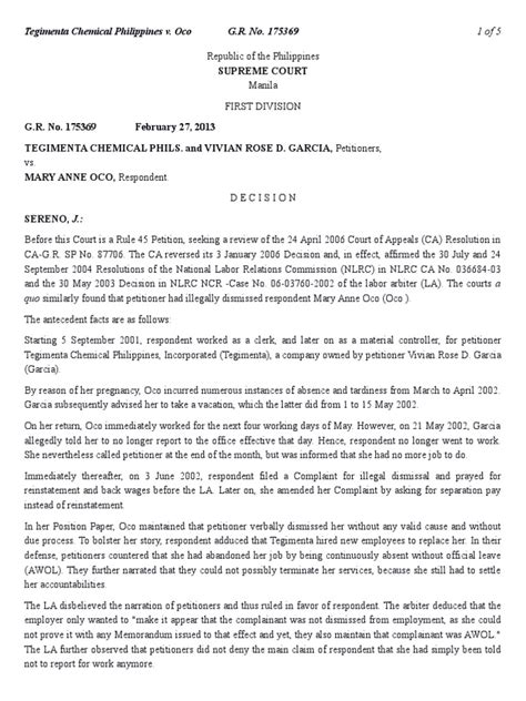 tegimenta chemical philippines inc|G.R. No. 175369, February 27, 2013 .